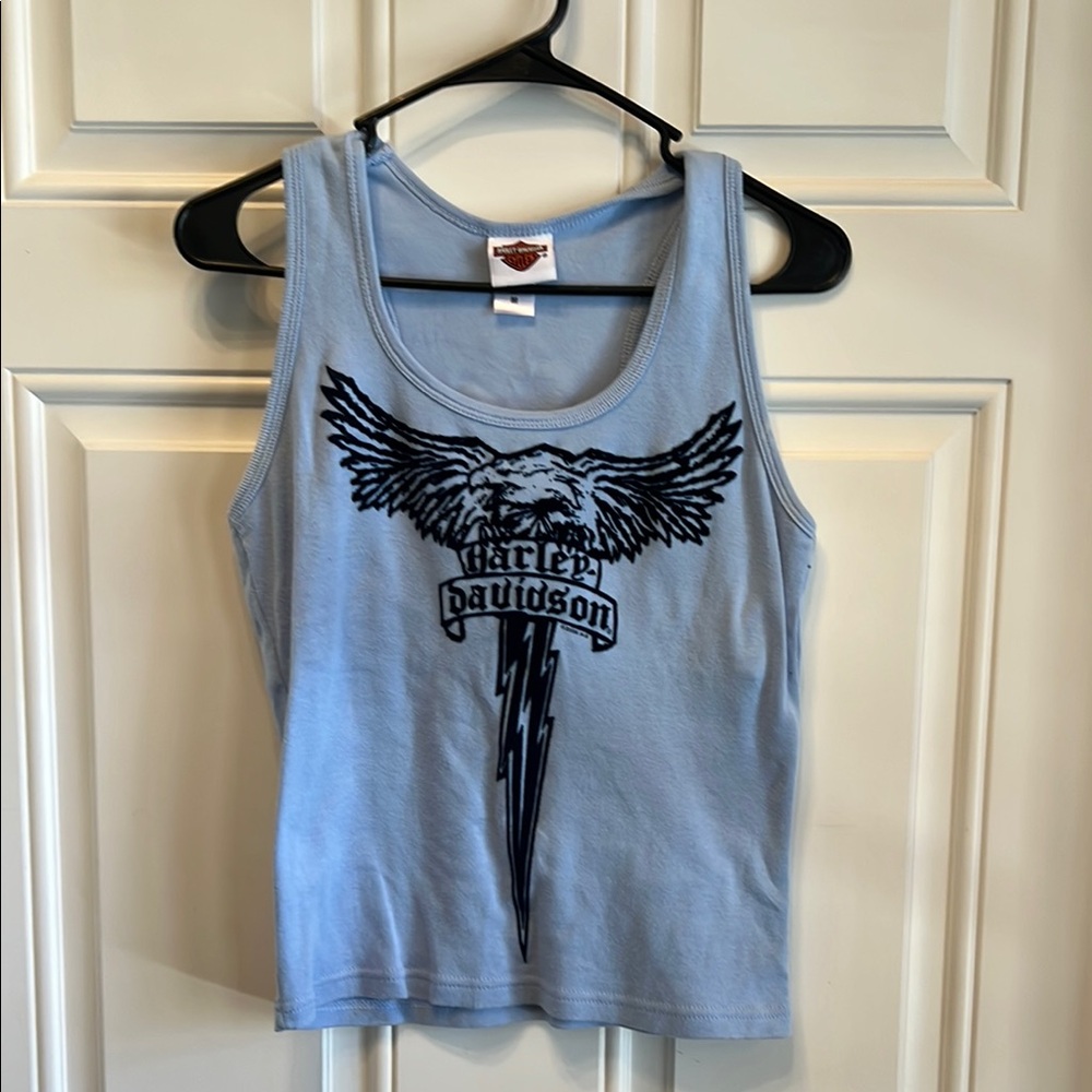 Harley-Davidson Blue Graphic Crop Tank Top